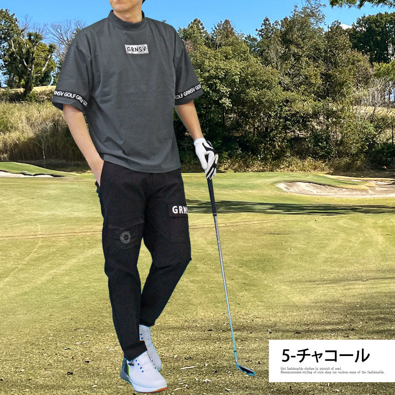 トップイズム TopIsm ゴルフウェア モックネックシャツ メンズ GIORNO SEVEN ジョルノセブン ハイネック ゴルフ 接触冷感 ワイドシルエット 半袖 シルバーロゴプリント トップス 春夏 （5-チャコール） 5-チャコール
