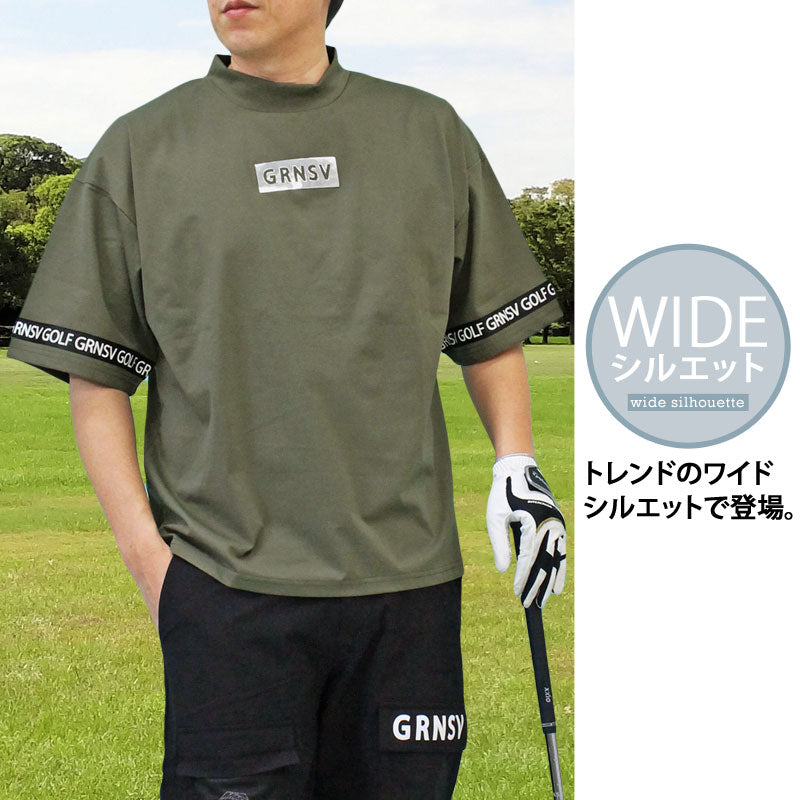 トップイズム TopIsm ゴルフウェア モックネックシャツ メンズ GIORNO SEVEN ジョルノセブン ハイネック ゴルフ 接触冷感 ワイドシルエット 半袖 シルバーロゴプリント トップス 春夏 （5-チャコール） 5-チャコール