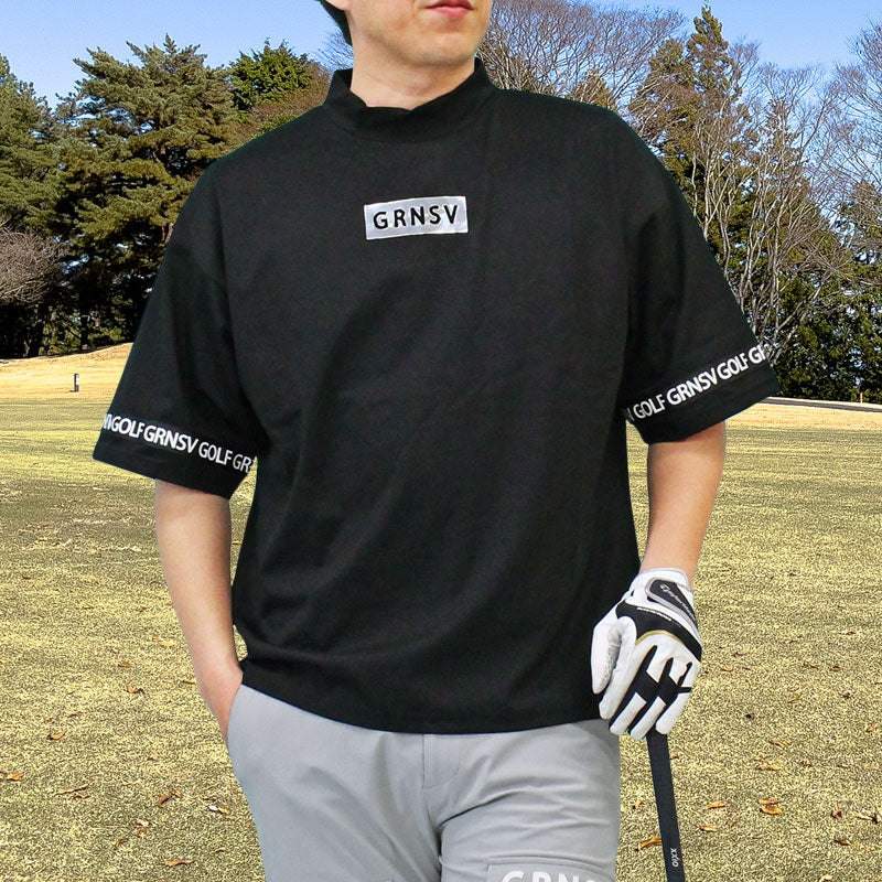 トップイズム TopIsm ゴルフウェア モックネックシャツ メンズ GIORNO SEVEN ジョルノセブン ハイネック ゴルフ 接触冷感 ワイドシルエット 半袖 シルバーロゴプリント トップス 春夏 （2-ブラック） 2-ブラック