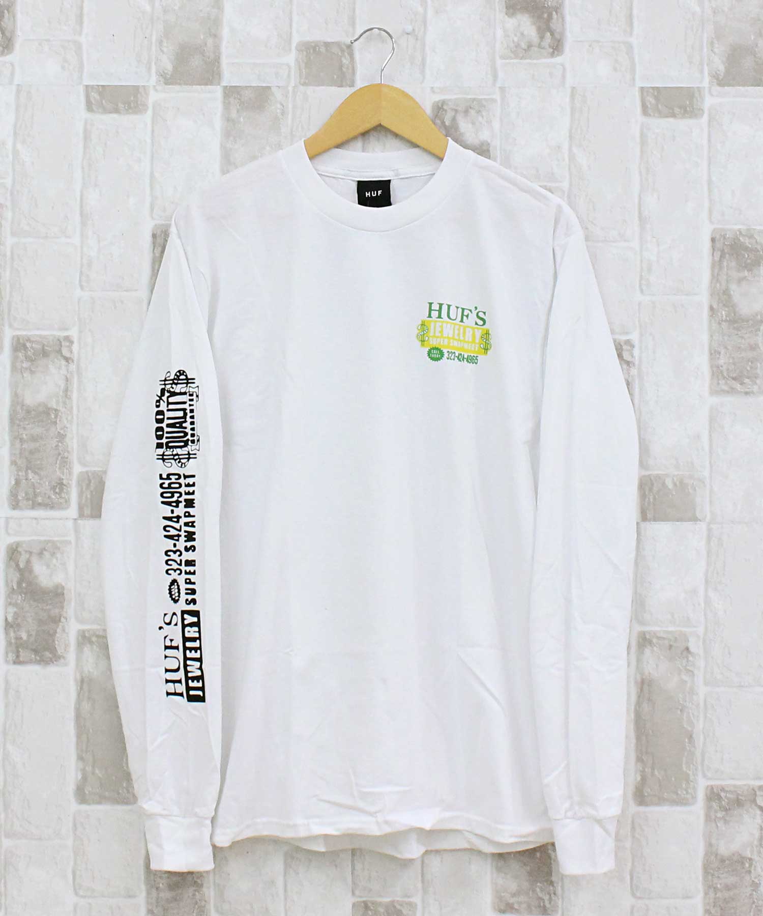 トップイズム TopIsm HUF ハフ ジュエリーロングスリーブバックプリントTシャツ クルーネック ロゴ プリント コットン ロンT カットソー トップス 長袖 Tシャツ メンズ ストリート スケボー ブランド （1-ホワイト） 1-ホワイト