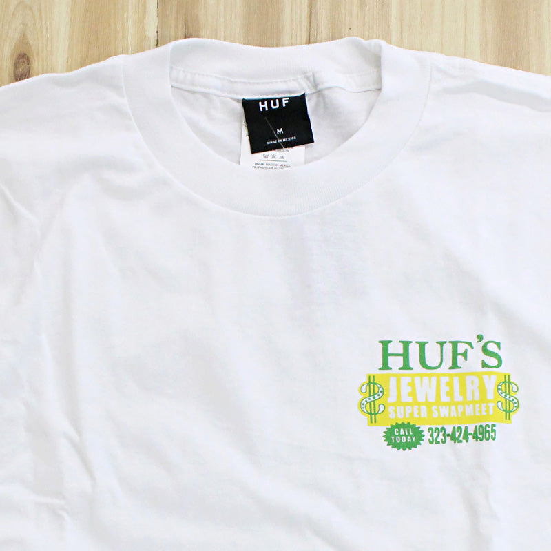 トップイズム TopIsm HUF ハフ ジュエリーロングスリーブバックプリントTシャツ クルーネック ロゴ プリント コットン ロンT カットソー トップス 長袖 Tシャツ メンズ ストリート スケボー ブランド （1-ホワイト） 1-ホワイト