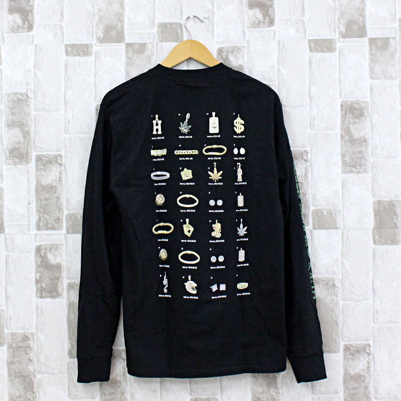トップイズム TopIsm HUF ハフ ジュエリーロングスリーブバックプリントTシャツ クルーネック ロゴ プリント コットン ロンT カットソー トップス 長袖 Tシャツ メンズ ストリート スケボー ブランド （1-ホワイト） 1-ホワイト
