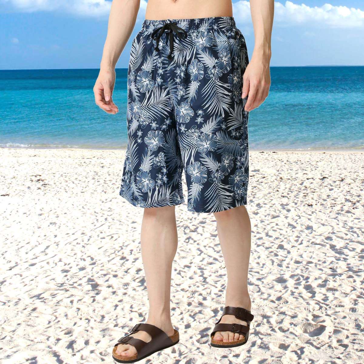 トップイズム TopIsm 水着 メンズ サーフパンツ 水陸両用 インナーパンツ付 海パン 海水パンツ 総柄 ボタニカル柄 スイムウェア 水泳 スポーツ 男性用 ショートパンツ キャンプ アウトドア 夏 【返品不可商品】 （1-ネイビー(3032)） 1-ネイビー(3032)