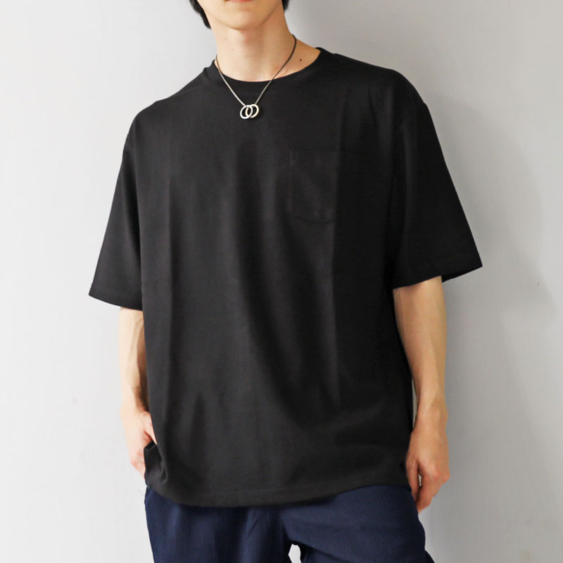 トップイズム TopIsm 半袖 Tシャツ メンズ 吸水速乾 ストレッチ ビッグシルエット オーバーサイズ ポケット付 クルーネック 無地 カットソー 男女兼用 ユニセックス トップス （6-ブラック） 6-ブラック