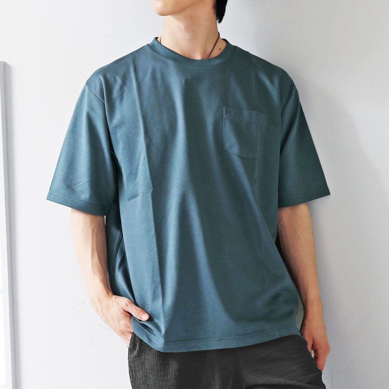 トップイズム TopIsm 半袖 Tシャツ メンズ 吸水速乾 ストレッチ ビッグシルエット オーバーサイズ ポケット付 クルーネック 無地 カットソー 男女兼用 ユニセックス トップス （3-ブルー） 3-ブルー