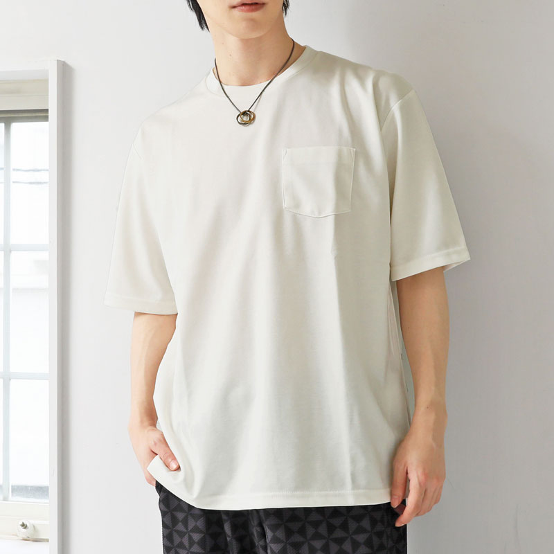 トップイズム TopIsm 半袖 Tシャツ メンズ 吸水速乾 ストレッチ ビッグシルエット オーバーサイズ ポケット付 クルーネック 無地 カットソー 男女兼用 ユニセックス トップス （1-ホワイト） 1-ホワイト