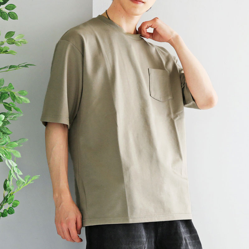 トップイズム TopIsm 半袖 Tシャツ メンズ 吸水速乾 ストレッチ ビッグシルエット オーバーサイズ ポケット付 クルーネック 無地 カットソー 男女兼用 ユニセックス トップス （2-ベージュ） 2-ベージュ