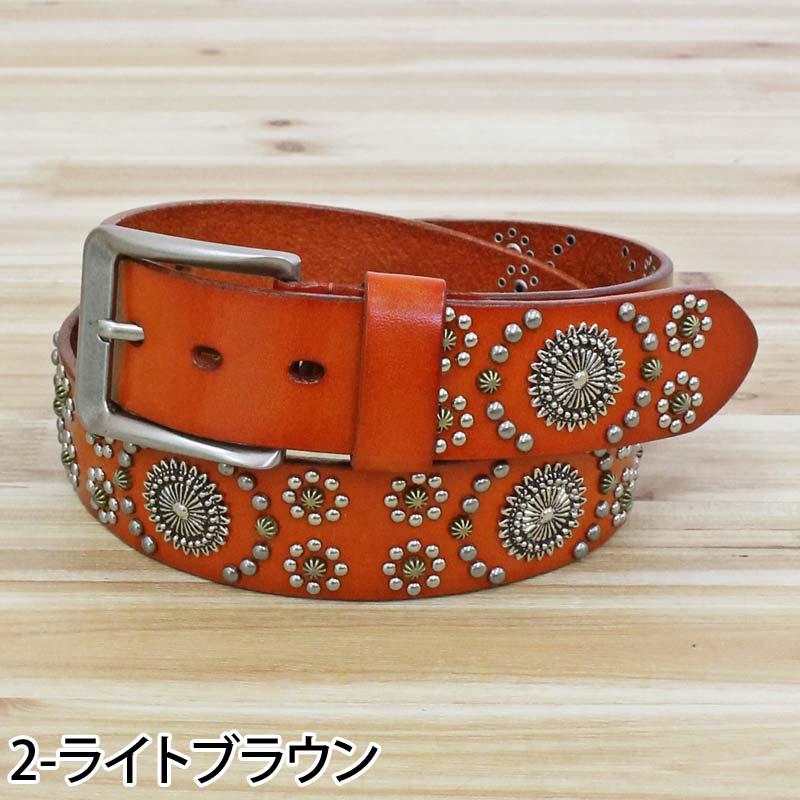 トップイズム TopIsm ベルト メンズ 本革 レザー ウエスタン スタッズベルト 牛革 男女兼用 メンズベルト （2-ライトブラウン） 2-ライトブラウン