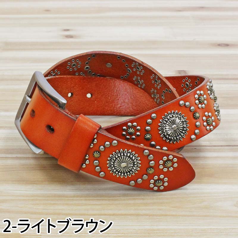 トップイズム TopIsm ベルト メンズ 本革 レザー ウエスタン スタッズベルト 牛革 男女兼用 メンズベルト （2-ライトブラウン） 2-ライトブラウン
