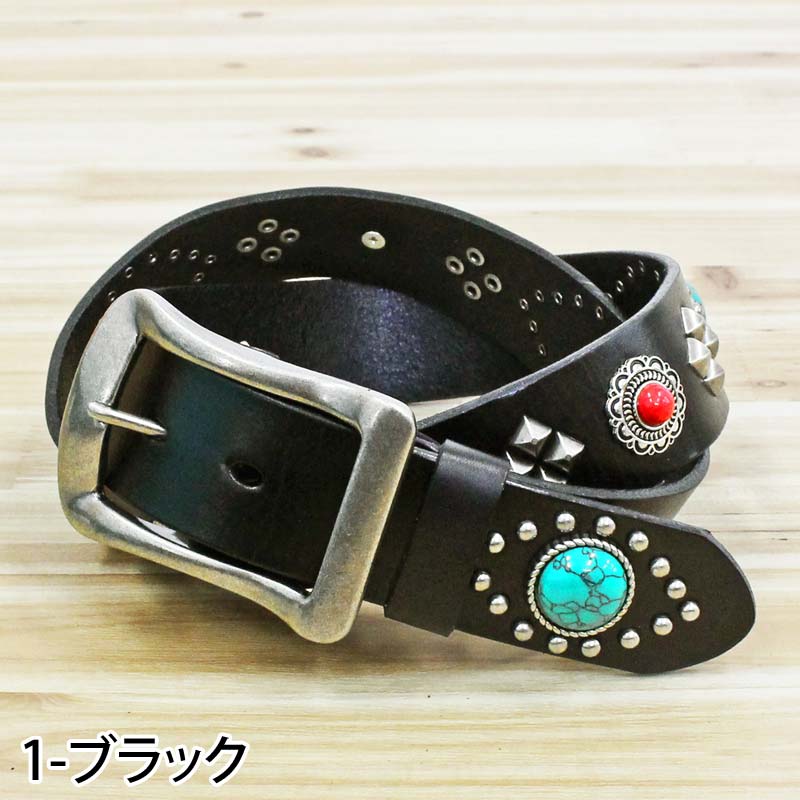 トップイズム TopIsm ベルト メンズ 本革 レザー ウエスタン スタッズベルト コンチョ 牛革 男女兼用 メンズベルト （1-ブラック） 1-ブラック