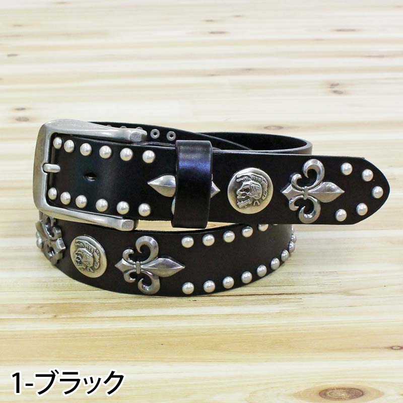 トップイズム TopIsm ベルト メンズ 本革 レザー ウエスタン スタッズベルト スカル コンチョ 牛革 花柄 百合 紋章 男女兼用 メンズファッション メンズベルト メンズ （2-ブラウン） 2-ブラウン