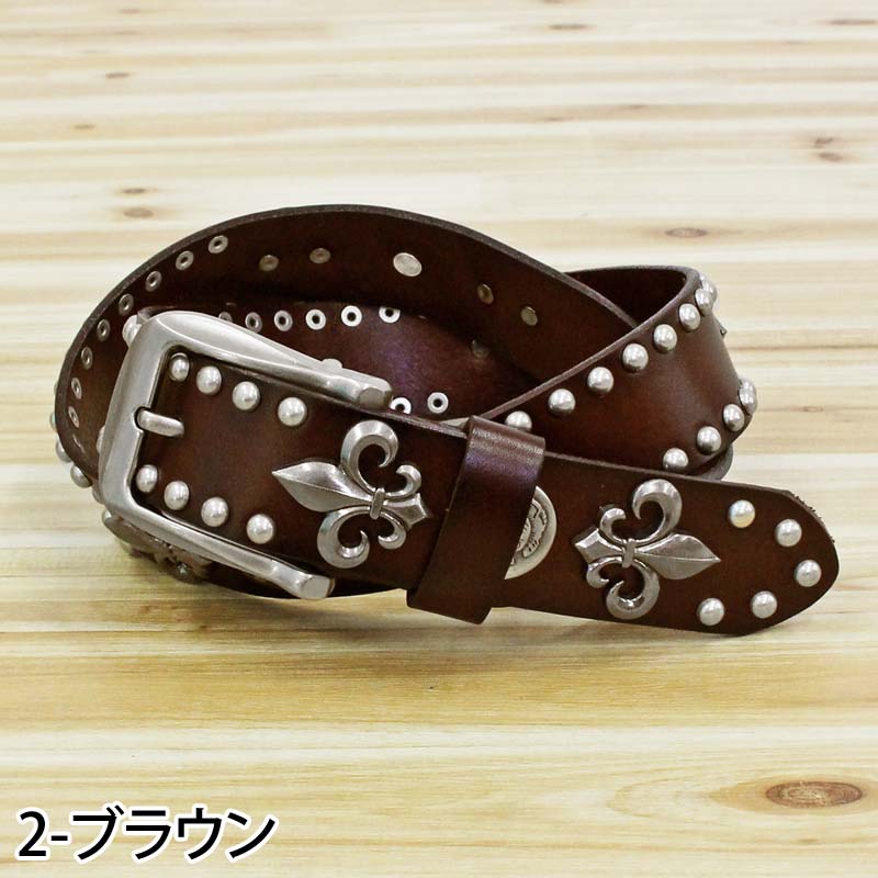 トップイズム TopIsm ベルト メンズ 本革 レザー ウエスタン スタッズベルト スカル コンチョ 牛革 花柄 百合 紋章 男女兼用 メンズファッション メンズベルト メンズ （2-ブラウン） 2-ブラウン