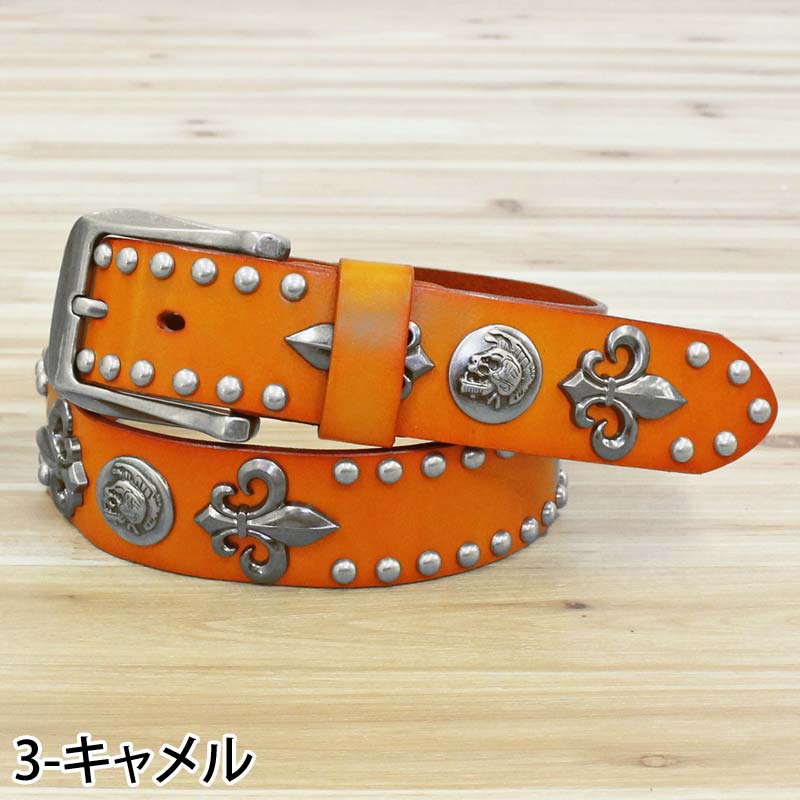 トップイズム TopIsm ベルト メンズ 本革 レザー ウエスタン スタッズベルト スカル コンチョ 牛革 花柄 百合 紋章 男女兼用 メンズファッション メンズベルト メンズ （2-ブラウン） 2-ブラウン