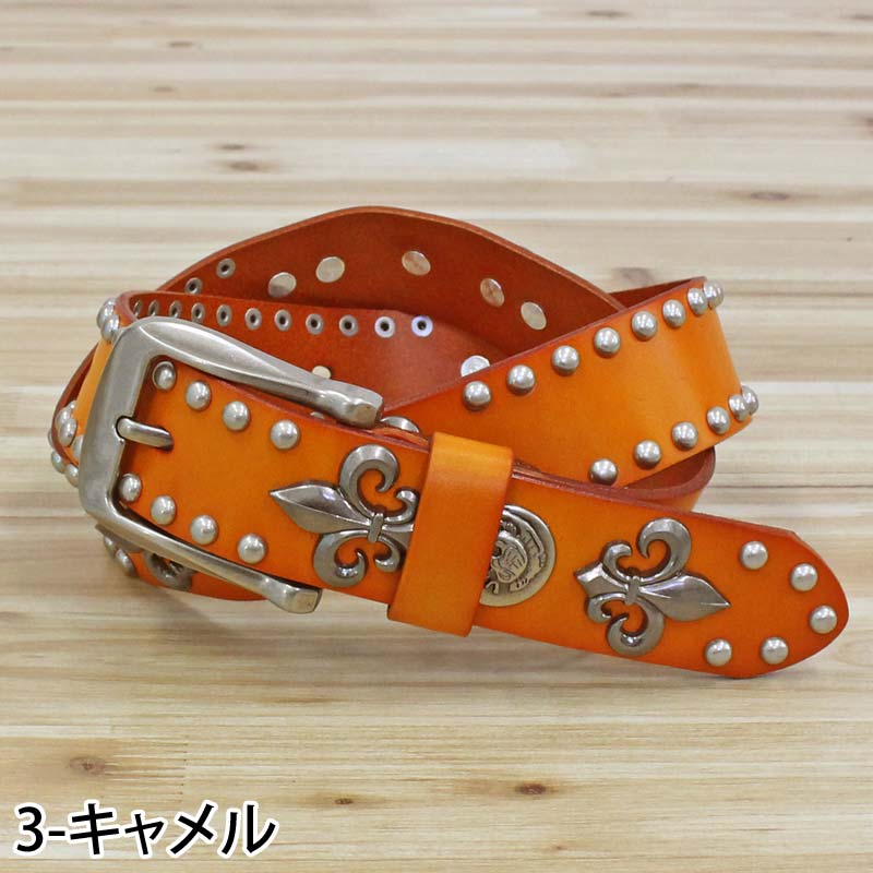トップイズム TopIsm ベルト メンズ 本革 レザー ウエスタン スタッズベルト スカル コンチョ 牛革 花柄 百合 紋章 男女兼用 メンズファッション メンズベルト メンズ （2-ブラウン） 2-ブラウン