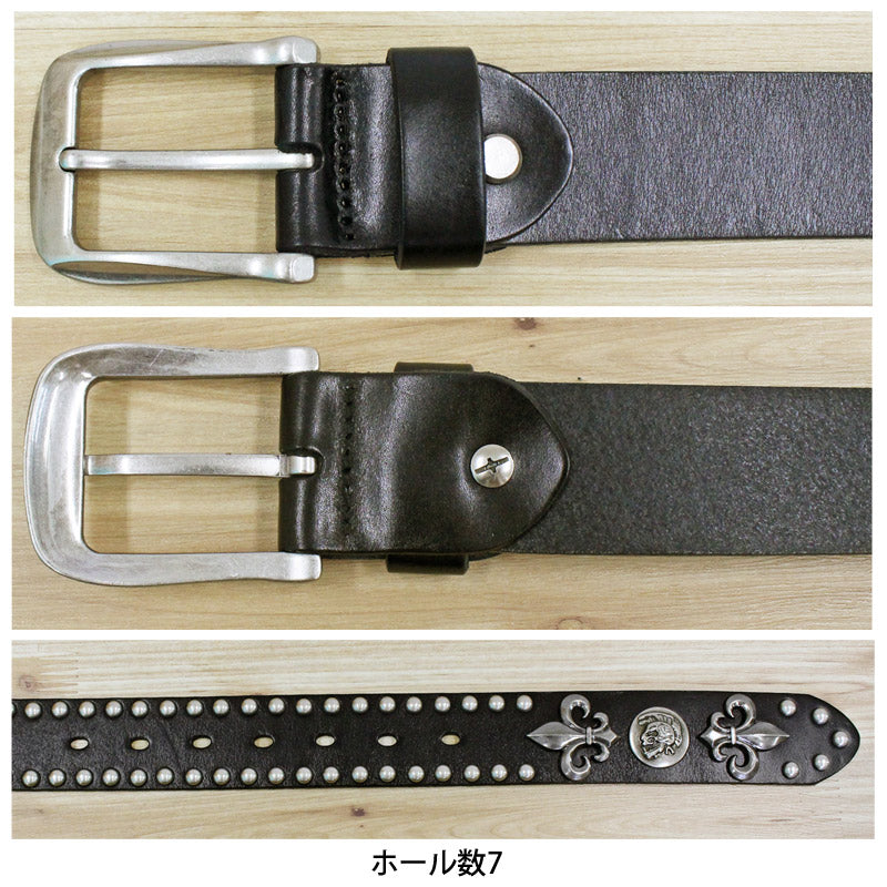 トップイズム TopIsm ベルト メンズ 本革 レザー ウエスタン スタッズベルト スカル コンチョ 牛革 花柄 百合 紋章 男女兼用 メンズファッション メンズベルト メンズ （2-ブラウン） 2-ブラウン