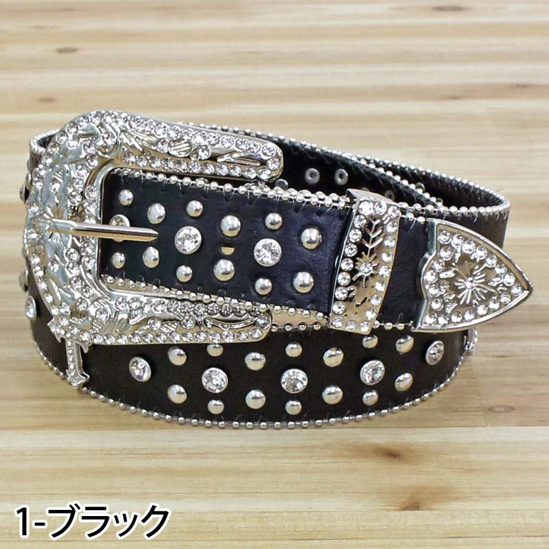 トップイズム TopIsm ベルト メンズ ラインストーン クロス 十字架 スタッズベルト 男女兼用 メメンズベルト （1-ブラック） 1-ブラック