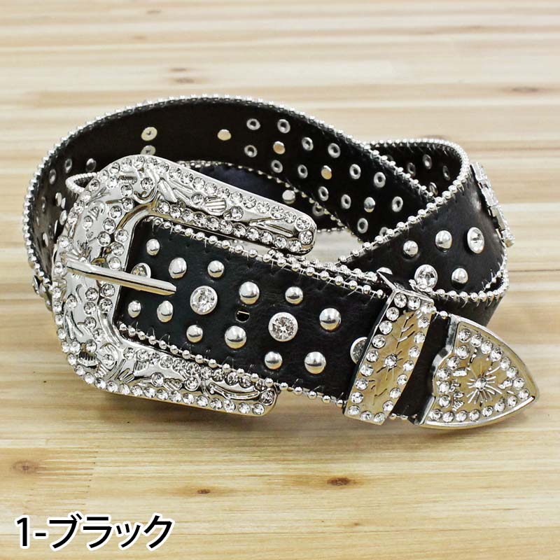トップイズム TopIsm ベルト メンズ ラインストーン クロス 十字架 スタッズベルト 男女兼用 メメンズベルト （1-ブラック） 1-ブラック