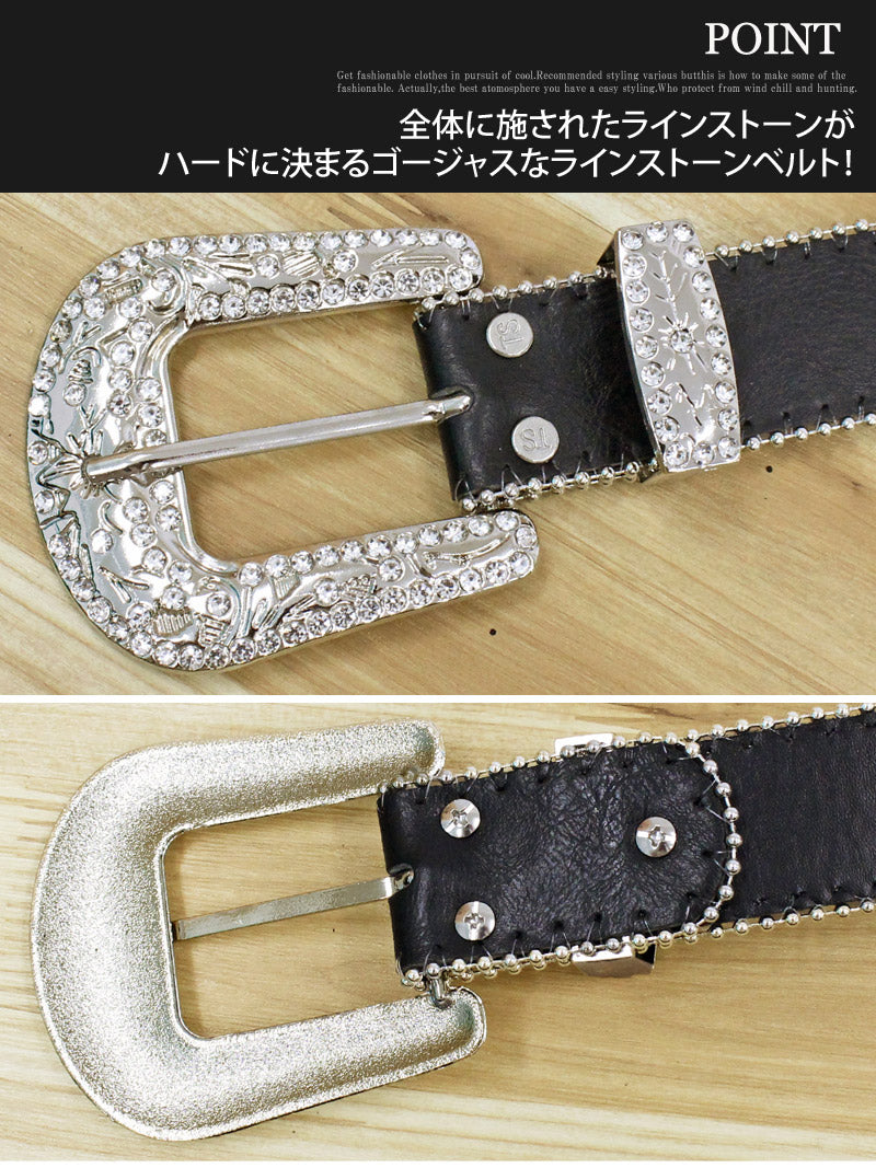 トップイズム TopIsm ベルト メンズ ラインストーン クロス 十字架 スタッズベルト 男女兼用 メメンズベルト （1-ブラック） 1-ブラック