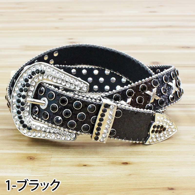トップイズム TopIsm ベルト メンズ ラインストーン スタッズベルト 男女兼用 メンズベルト （1-ブラック） 1-ブラック