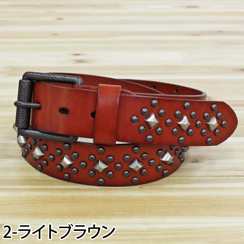 トップイズム TopIsm ベルト メンズ 本革 レザー ハードスタッズベルト 男女兼用 メンズベルト （2-ライトブラウン） 2-ライトブラウン