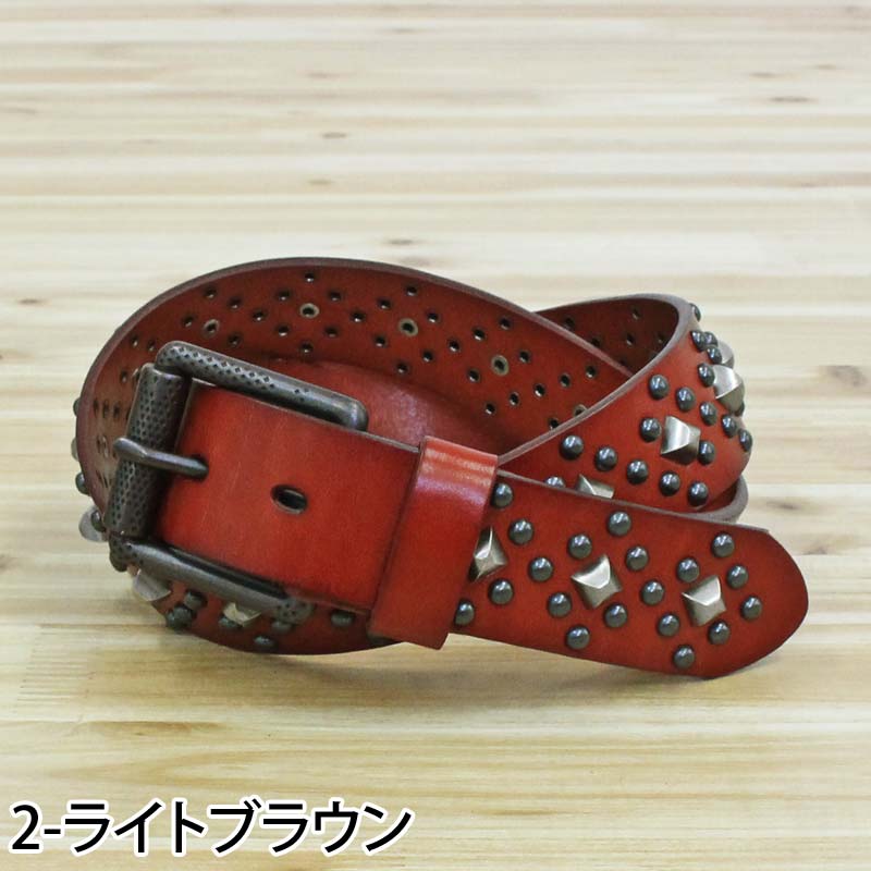 トップイズム TopIsm ベルト メンズ 本革 レザー ハードスタッズベルト 男女兼用 メンズベルト （2-ライトブラウン） 2-ライトブラウン
