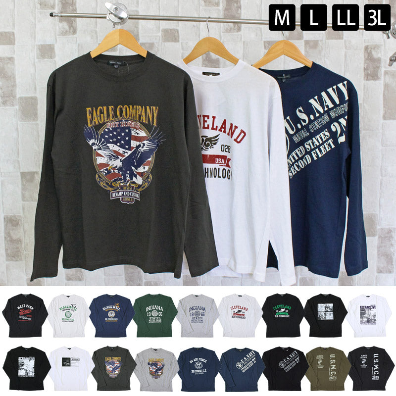 トップイズム TopIsm ロングTシャツ メンズ 長袖 Tシャツ プリントT ロンT アメカジ ミリタリー フォト 3L クルーネック トップス 男女兼用 ユニセックス 春夏 （2-ホワイト） 2-ホワイト