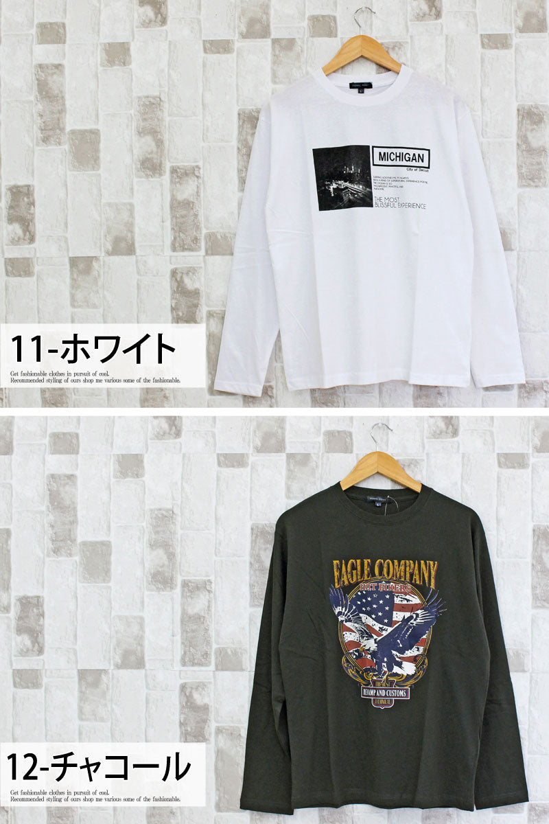 トップイズム TopIsm ロングTシャツ メンズ 長袖 Tシャツ プリントT ロンT アメカジ ミリタリー フォト 3L クルーネック トップス 男女兼用 ユニセックス 春夏 （2-ホワイト） 2-ホワイト