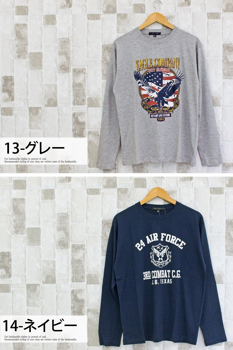 トップイズム TopIsm ロングTシャツ メンズ 長袖 Tシャツ プリントT ロンT アメカジ ミリタリー フォト 3L クルーネック トップス 男女兼用 ユニセックス 春夏 （2-ホワイト） 2-ホワイト