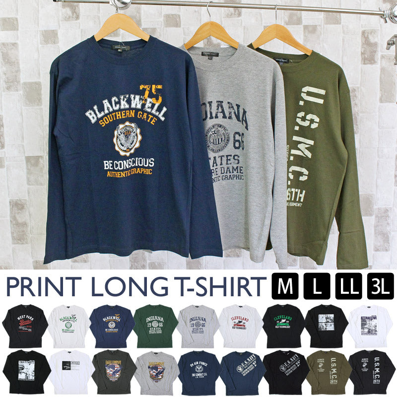 トップイズム TopIsm ロングTシャツ メンズ 長袖 Tシャツ プリントT ロンT アメカジ ミリタリー フォト 3L クルーネック トップス 男女兼用 ユニセックス 春夏 （2-ホワイト） 2-ホワイト
