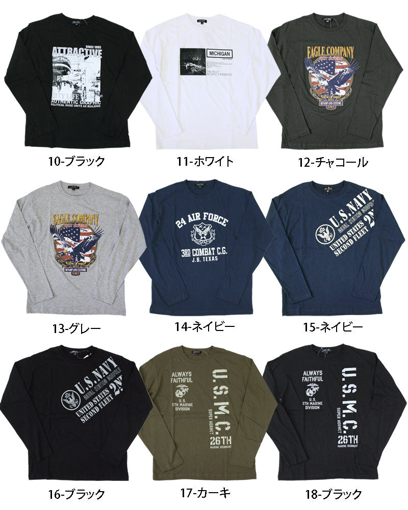 トップイズム TopIsm ロングTシャツ メンズ 長袖 Tシャツ プリントT ロンT アメカジ ミリタリー フォト 3L クルーネック トップス 男女兼用 ユニセックス 春夏 （2-ホワイト） 2-ホワイト