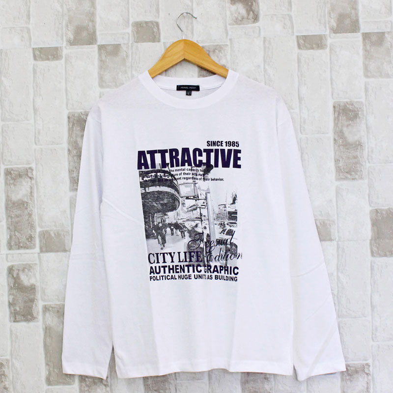 トップイズム TopIsm ロングTシャツ メンズ 長袖 Tシャツ プリントT ロンT アメカジ ミリタリー フォト 3L クルーネック トップス 男女兼用 ユニセックス 春夏 （9-ホワイト） 9-ホワイト