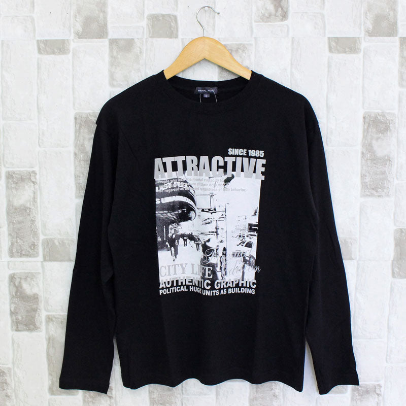 トップイズム TopIsm ロングTシャツ メンズ 長袖 Tシャツ プリントT ロンT アメカジ ミリタリー フォト 3L クルーネック トップス 男女兼用 ユニセックス 春夏 （10-ブラック） 10-ブラック