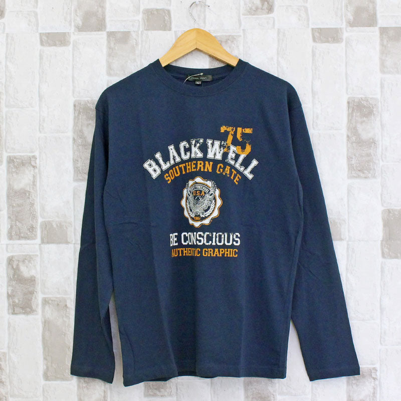 トップイズム TopIsm ロングTシャツ メンズ 長袖 Tシャツ プリントT ロンT アメカジ ミリタリー フォト 3L クルーネック トップス 男女兼用 ユニセックス 春夏 （3-ネイビー） 3-ネイビー
