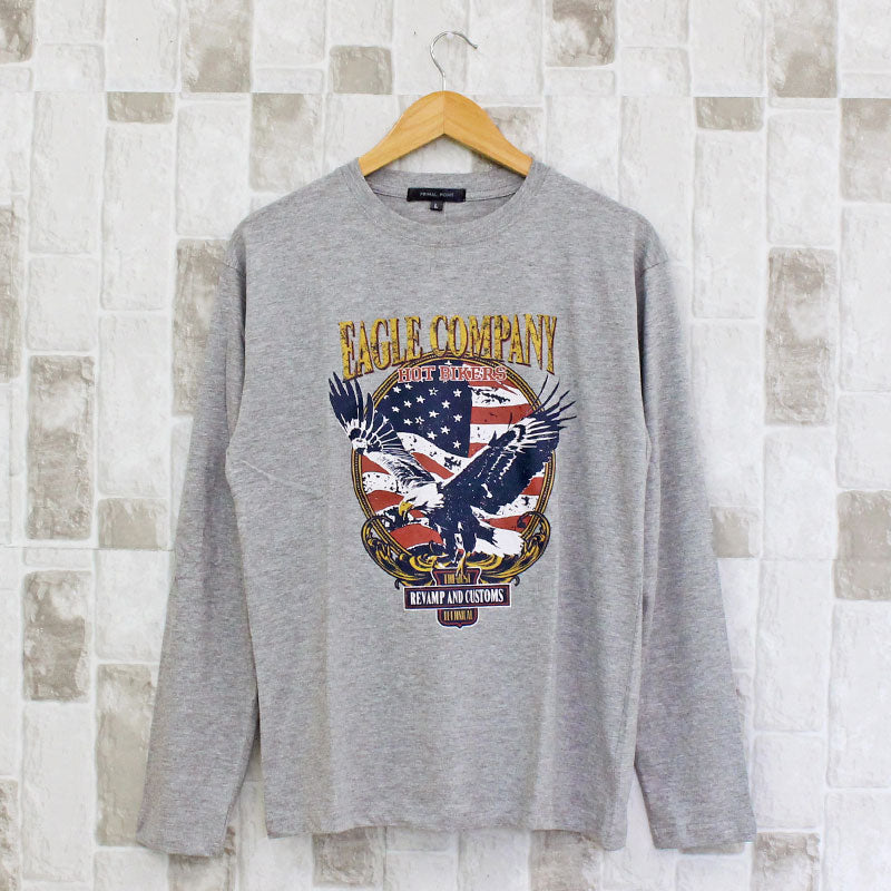 トップイズム TopIsm ロングTシャツ メンズ 長袖 Tシャツ プリントT ロンT アメカジ ミリタリー フォト 3L クルーネック トップス 男女兼用 ユニセックス 春夏 （13-グレー） 13-グレー