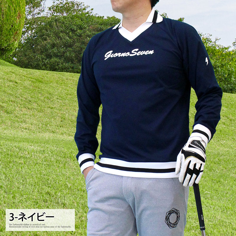 トップイズム TopIsm ゴルフウェア メンズ Vネック襟 GIORNO SEVEN ジョルノセブン トップス 長袖 ポロシャツ 春夏 秋冬 おしゃれ （4-チャコール） 4-チャコール