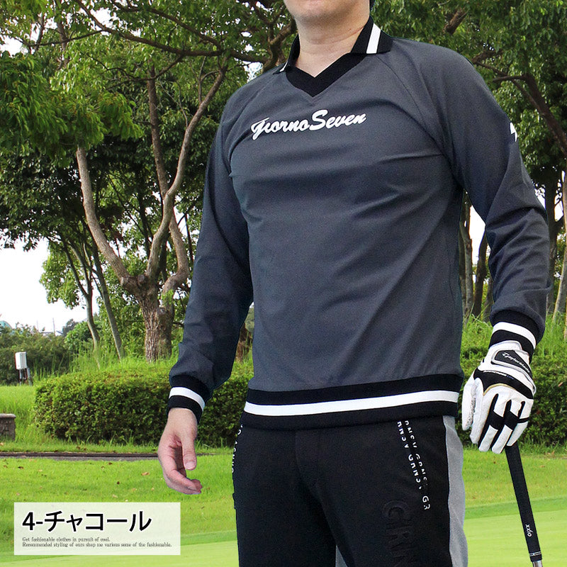 トップイズム TopIsm ゴルフウェア メンズ Vネック襟 GIORNO SEVEN ジョルノセブン トップス 長袖 ポロシャツ 春夏 秋冬 おしゃれ （4-チャコール） 4-チャコール