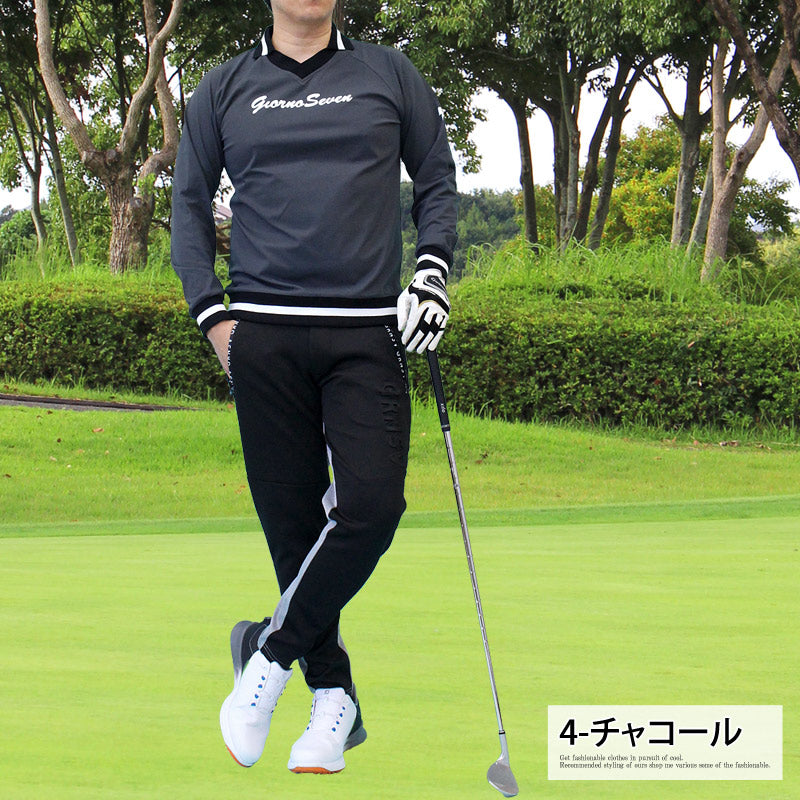 トップイズム TopIsm ゴルフウェア メンズ Vネック襟 GIORNO SEVEN ジョルノセブン トップス 長袖 ポロシャツ 春夏 秋冬 おしゃれ （4-チャコール） 4-チャコール