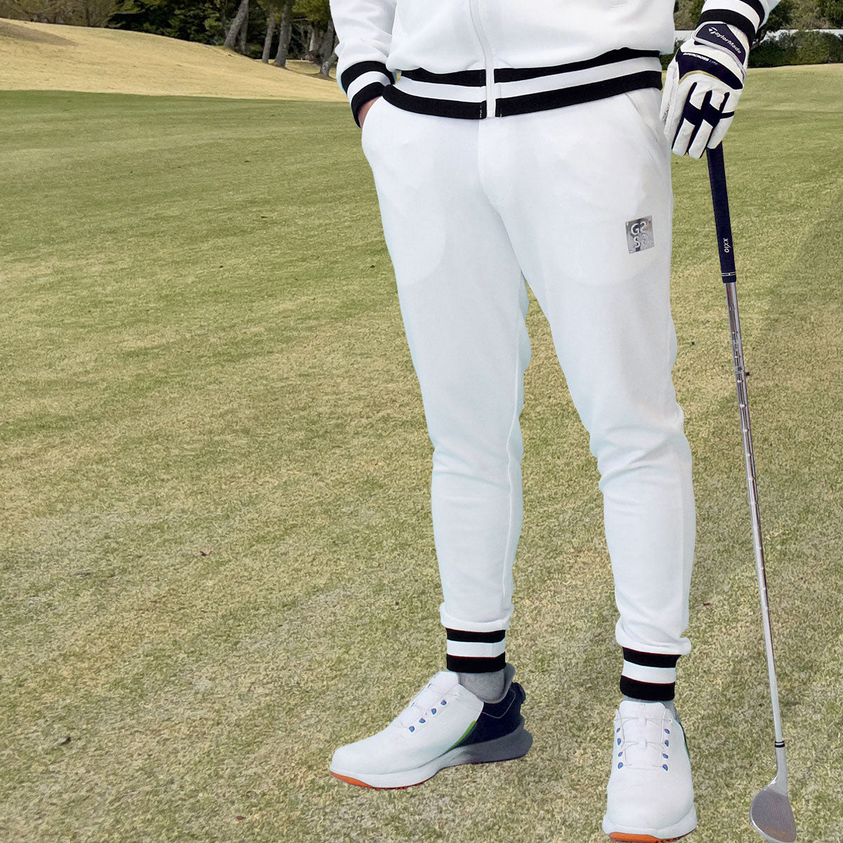 トップイズム TopIsm ゴルフパンツ メンズ ゴルフウェア GIORNO SEVEN ジョルノセブン 裾ラインリブ ストレッチ ウエストゴム イージーパンツ ボトムス 秋冬 春夏 （1-ホワイト） 1-ホワイト