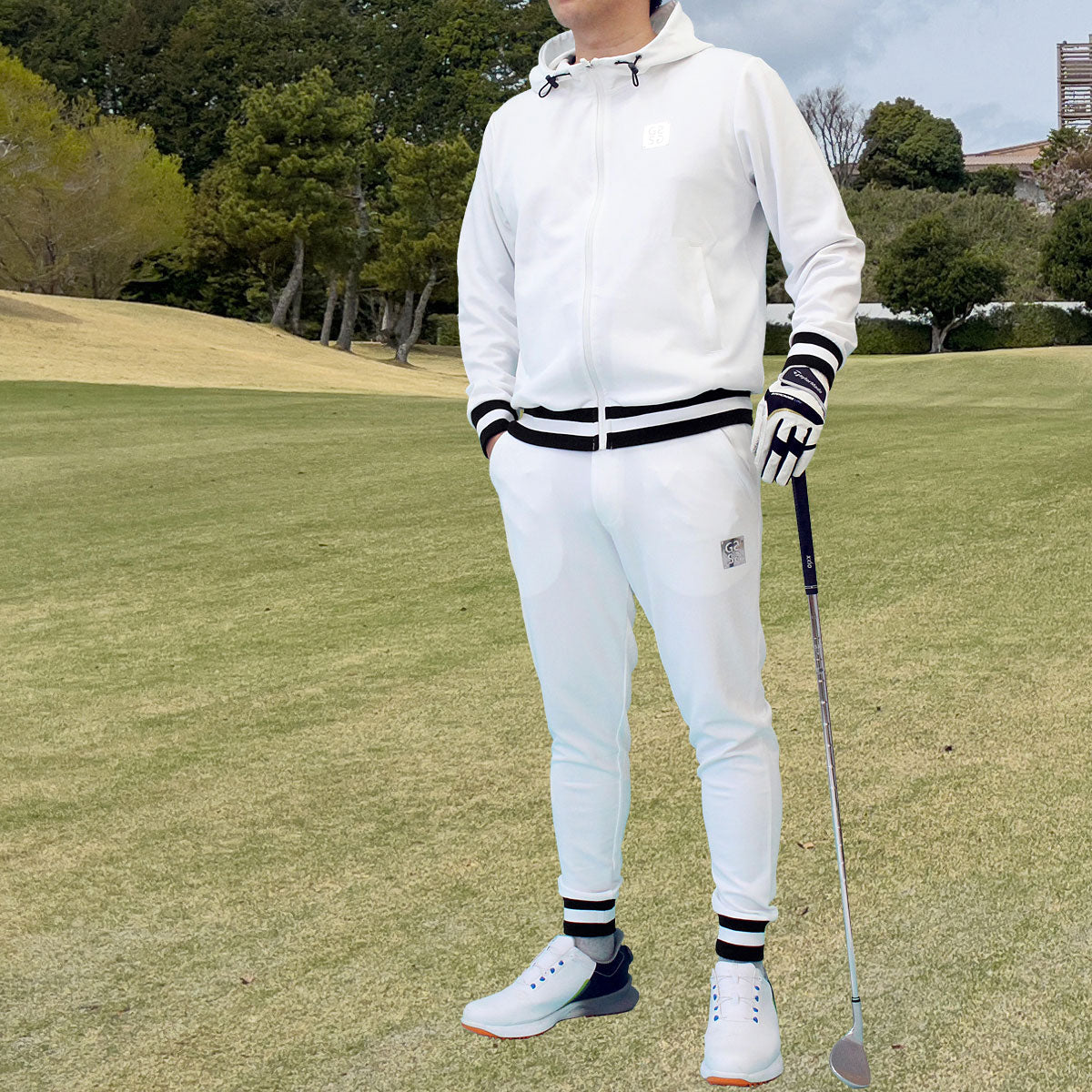 トップイズム TopIsm ゴルフウェア メンズ 上下セットアップ GIORNO SEVEN ジョルノセブン ジップアップパーカー トップス ゴルフパンツ リブライン ブランド おしゃれ 秋冬 春夏 （1-ホワイト） 1-ホワイト