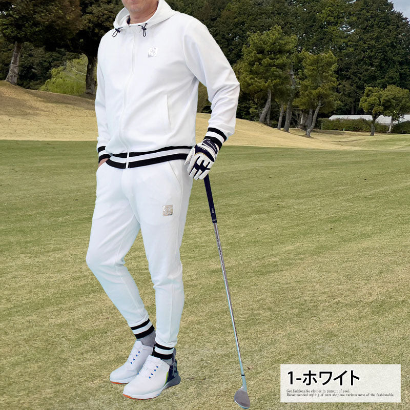 トップイズム TopIsm ゴルフウェア メンズ 上下セットアップ GIORNO SEVEN ジョルノセブン ジップアップパーカー トップス ゴルフパンツ リブライン ブランド おしゃれ 秋冬 春夏 （1-ホワイト） 1-ホワイト