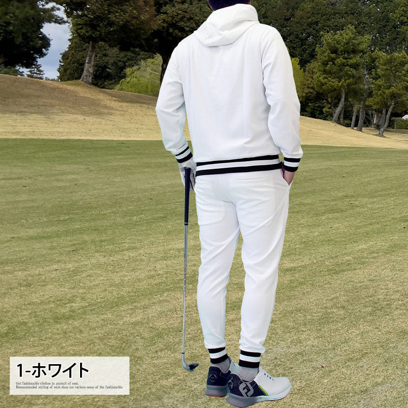 トップイズム TopIsm ゴルフウェア メンズ 上下セットアップ GIORNO SEVEN ジョルノセブン ジップアップパーカー トップス ゴルフパンツ リブライン ブランド おしゃれ 秋冬 春夏 （1-ホワイト） 1-ホワイト