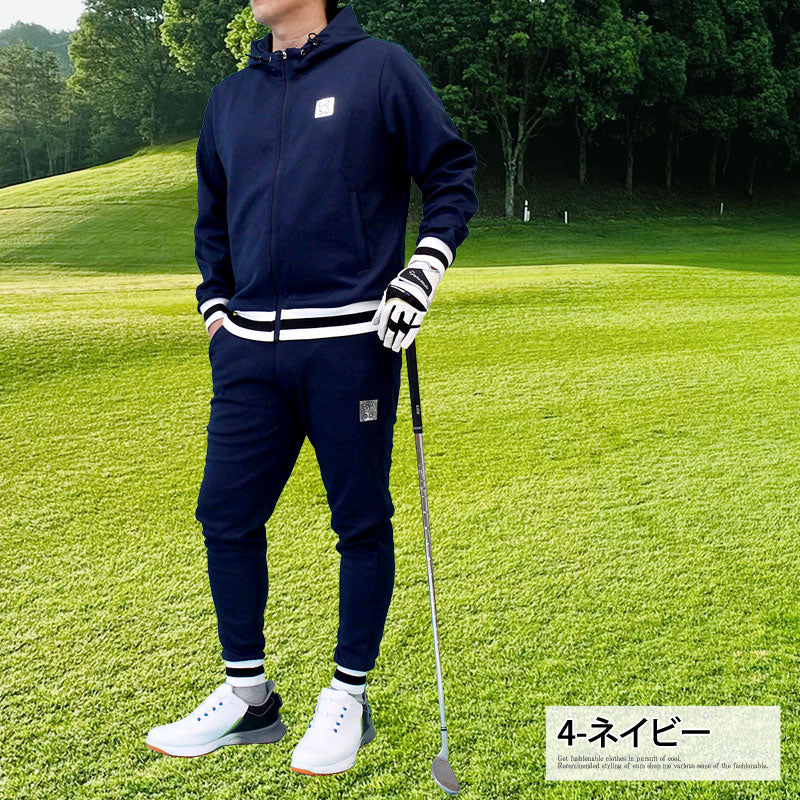 トップイズム TopIsm ゴルフウェア メンズ 上下セットアップ GIORNO SEVEN ジョルノセブン ジップアップパーカー トップス ゴルフパンツ リブライン ブランド おしゃれ 秋冬 春夏 （1-ホワイト） 1-ホワイト