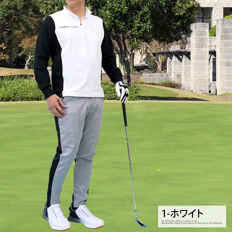 トップイズム TopIsm ゴルフウェア メンズ ハーフジップ モックネックシャツ  GIORNO SEVEN ジョルノセブン ハイネック トップス 長袖 ポロシャツ 切替カラー ブランド おしゃれ 春夏 秋冬 （4-チャコール） 4-チャコール