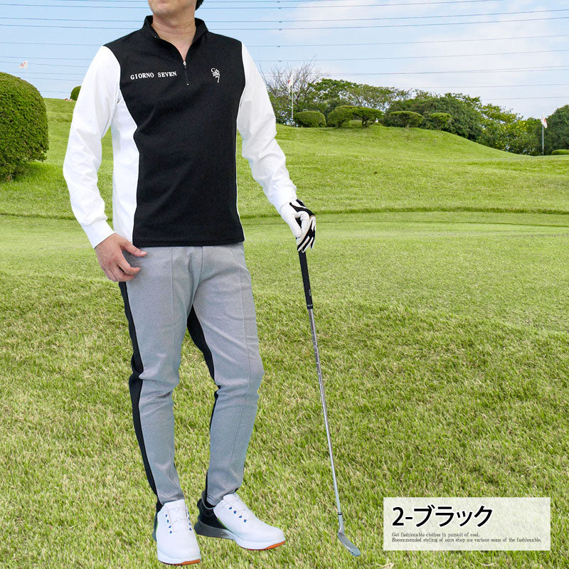 トップイズム TopIsm ゴルフウェア メンズ ハーフジップ モックネックシャツ  GIORNO SEVEN ジョルノセブン ハイネック トップス 長袖 ポロシャツ 切替カラー ブランド おしゃれ 春夏 秋冬 （4-チャコール） 4-チャコール