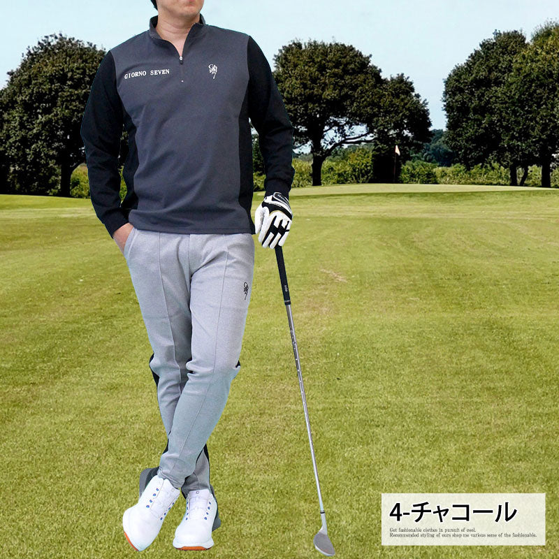 トップイズム TopIsm ゴルフウェア メンズ ハーフジップ モックネックシャツ  GIORNO SEVEN ジョルノセブン ハイネック トップス 長袖 ポロシャツ 切替カラー ブランド おしゃれ 春夏 秋冬 （4-チャコール） 4-チャコール