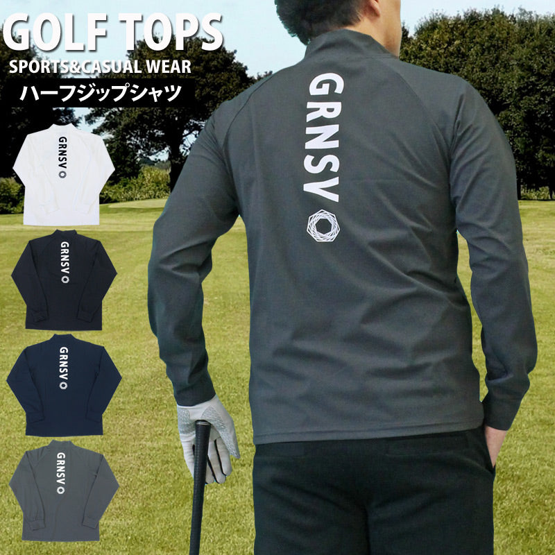 トップイズム TopIsm ゴルフウェア メンズ ハーフジップ モックネックシャツ  GIORNO SEVEN ジョルノセブン ハイネック トップス 長袖 ポロシャツ ロゴ バックプリント ブランド おしゃれ 春夏 秋冬 （1-ホワイト） 1-ホワイト