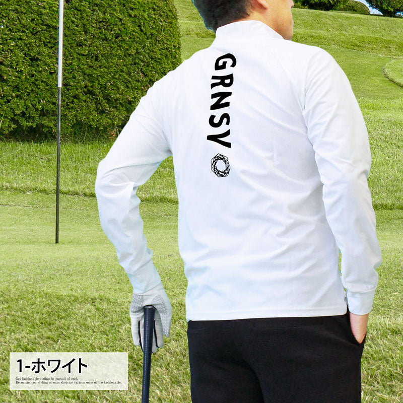 トップイズム TopIsm ゴルフウェア メンズ ハーフジップ モックネックシャツ  GIORNO SEVEN ジョルノセブン ハイネック トップス 長袖 ポロシャツ ロゴ バックプリント ブランド おしゃれ 春夏 秋冬 （1-ホワイト） 1-ホワイト