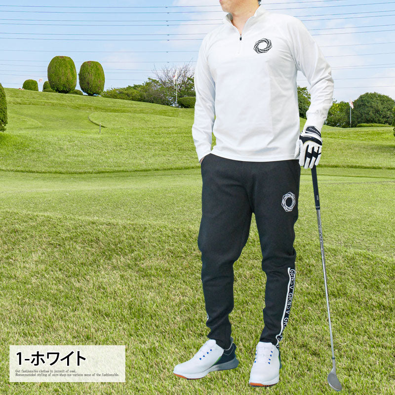 トップイズム TopIsm ゴルフウェア メンズ ハーフジップ モックネックシャツ  GIORNO SEVEN ジョルノセブン ハイネック トップス 長袖 ポロシャツ ロゴ バックプリント ブランド おしゃれ 春夏 秋冬 （1-ホワイト） 1-ホワイト