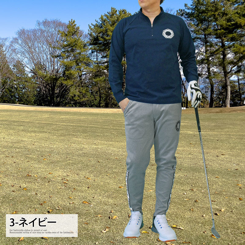 トップイズム TopIsm ゴルフウェア メンズ ハーフジップ モックネックシャツ  GIORNO SEVEN ジョルノセブン ハイネック トップス 長袖 ポロシャツ ロゴ バックプリント ブランド おしゃれ 春夏 秋冬 （1-ホワイト） 1-ホワイト