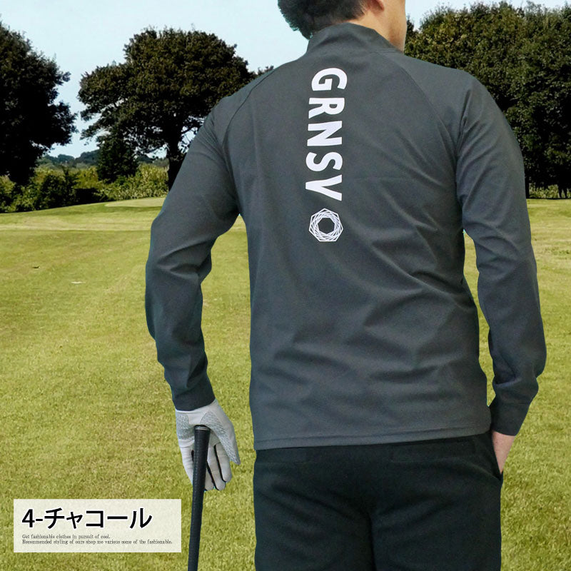 トップイズム TopIsm ゴルフウェア メンズ ハーフジップ モックネックシャツ  GIORNO SEVEN ジョルノセブン ハイネック トップス 長袖 ポロシャツ ロゴ バックプリント ブランド おしゃれ 春夏 秋冬 （1-ホワイト） 1-ホワイト
